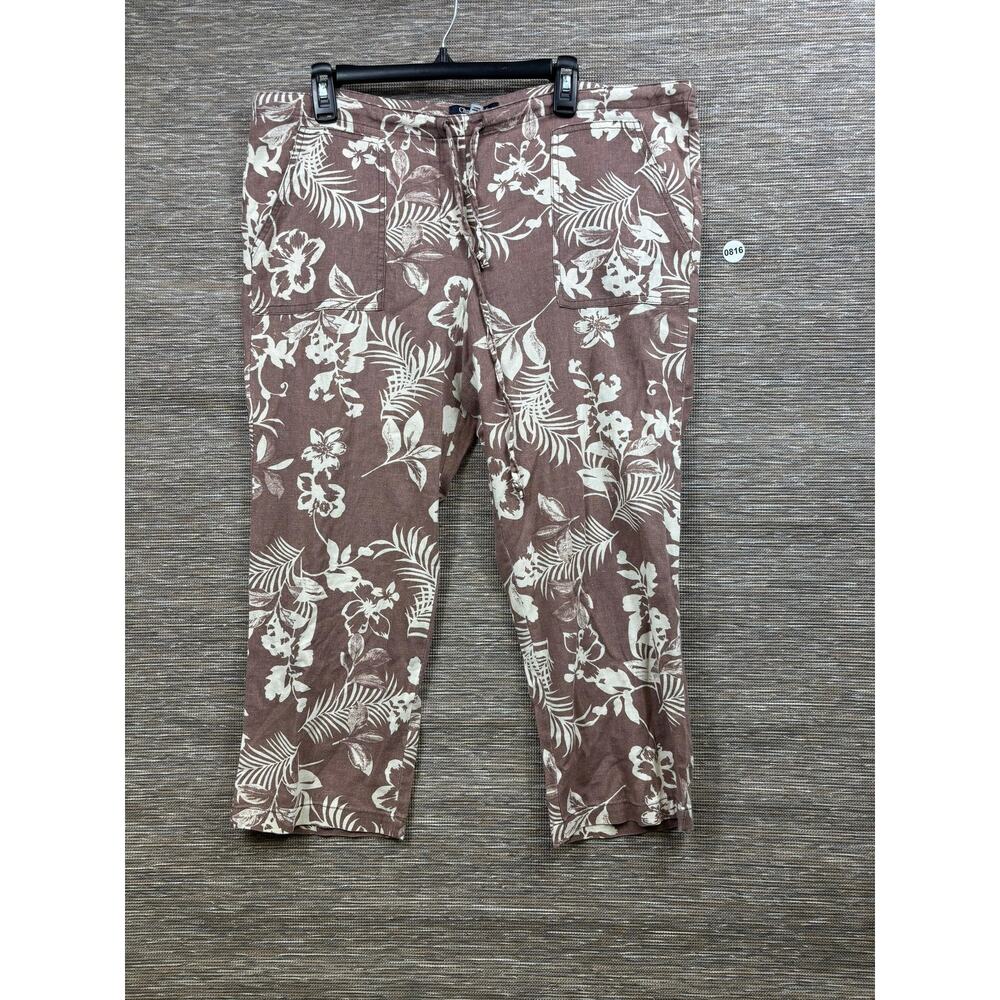 Chadwicks Of Boston Capri Pants Womens L Brown Linen Rayon Floral Tropical Crop
